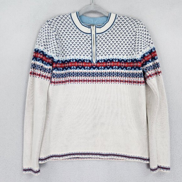 Hanna Andersson Sweaters - Hanna Andersson Sweater Womens Small White Blue Fair Isle Quarter Zip Pullover